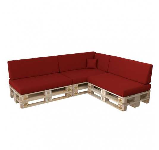 Set of 8 Pallet Cushions, 3x Seat + 3x Backrest + Side Cushion + Deco Cushion, Red