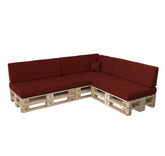 Set of 8 Pallet Cushions, 3x Seat + 3x Backrest + Side Cushion + Deco Cushion, Burgundy