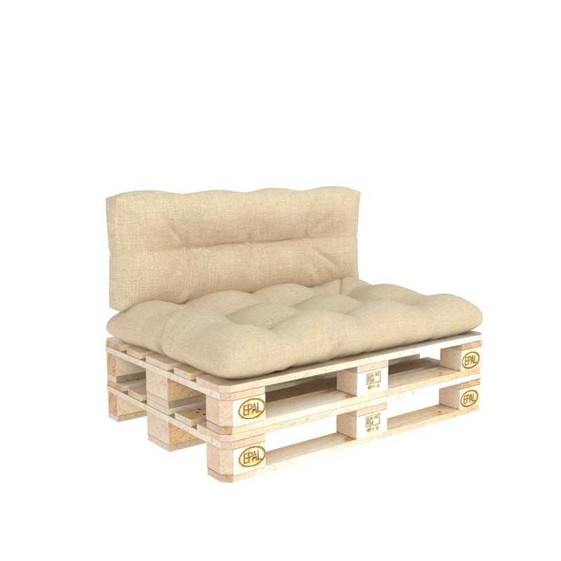 Set of 2 Pallet Cushions - Seat 120x60 cm + Backrest 120x60 cm, Quilted, Beige