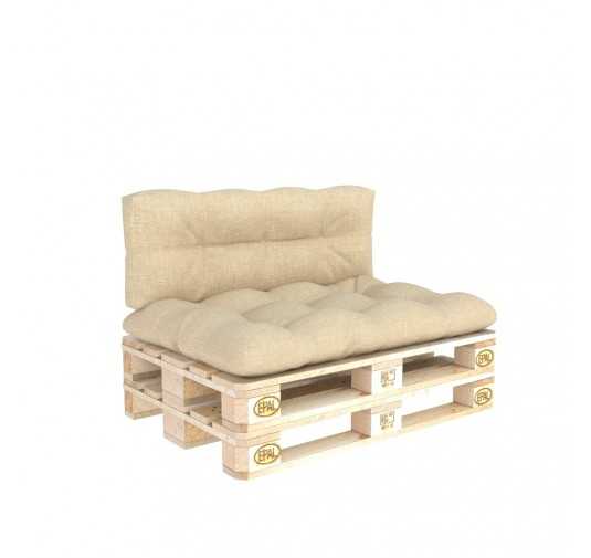 Set of 2 Pallet Cushions - Seat 120x60 cm + Backrest 120x60 cm, Quilted, Beige