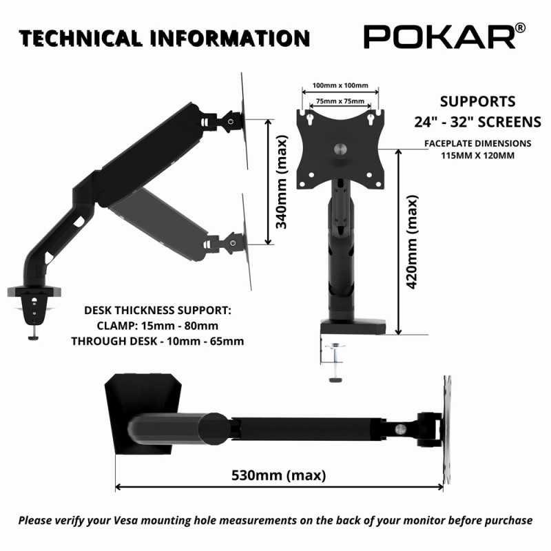 NB North Bayou F160 Dual Monitor Stand For 17-27 Inch Arm Height Adjustable Gas Spring Full Motion Mount Support VESA 75/100mm (2-9kg) For Each Screen - View #4