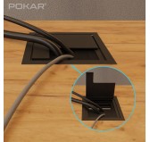 Desk Cable Grommet with Brush Seal, Cable Tidy, 80 x 80 mm, Black